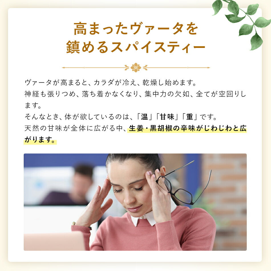 【薬膳スパイスティー】ヴァータティー100gハーバルリーフの健康茶大人のストレスにホッと安心優しい気持ちになれるアーユルヴェーダのスパイスティー薬草茶自然療法で美容と健康に!ハーバルティーハーブティー